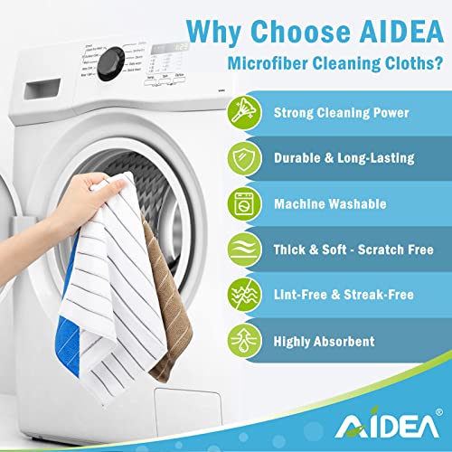 Aidea Microfiber Cleaning Cloth 8Pk, 12”X12”, Super Soft And Absorbent, Multi-Purpose Microfiber Cloth For House, Kitchen, Bathroom-White/Grey/Blue/Brown #TOP2