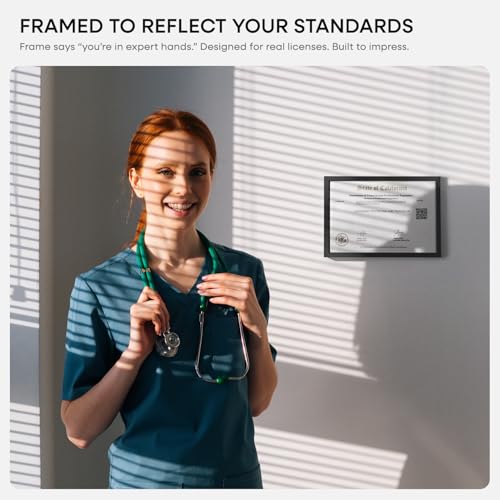 Image of Homeforia 5.5 x 8.5 Business License Frame Black, High End Metal 5.5x8.5 Certificate Frames, 8.5x5.5 Document Frames for Wall or Tabletop, 5.5 by 8.5 Picture Frames, Tempered Glass, Wall Kit, Set of 3