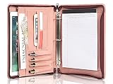 AZXCG Portfolio for Women, 3 Ring Binder Padfolio, Vegan Leather Office Binders Portfolio, Zippered