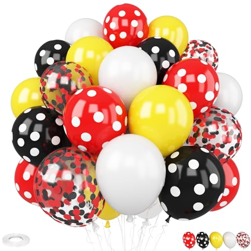 Image of Cartoon Balloons,30pcs 12inch White Yellow Red Black Polka Dot Latex Balloons for Boys Girls Cartoon Theme Birthday Party Supplies Baby Shower Party Decorations