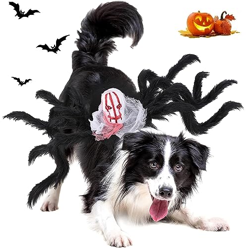 BUKYCAT Halloween-Spinnen-Kostüme für Hunde und Katzen, Spinnenkostüm für Kleine und Mittelgroße Haustiere, Tierdruck, Filzstoff, S