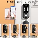 Keyless Entry Door Lock with Handle Set, Keyless Entry Deadbolt with Handle Set, Smart Locks for Front Door Alexa Fingerprint Auto Lock,Black - Image 2