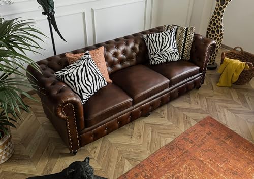 MASSIVMOEBEL24.DE Sofa 3-Sitzer Chesterfield Echtleder 218x82x76 braun Chesterfield #103 – Bild 4