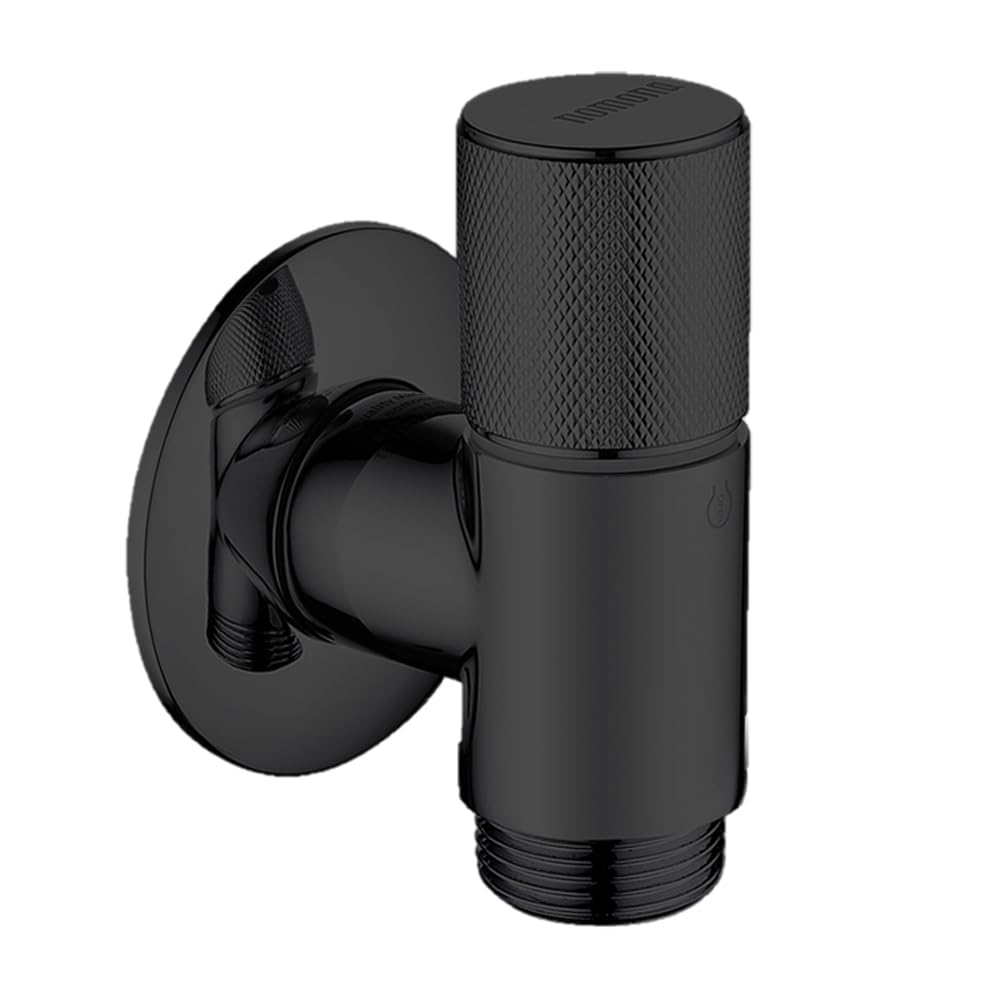 Valvola angolare G1/2" con design ultra sottile per l'uso in spazi ristretti, montaggio a parete, ottone cromato, per lavabo, lavandino (nero opaco)