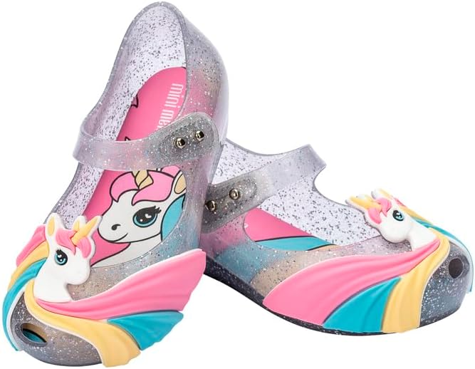 mini melissa Ultragirl Unicorn Mary Jane Shoes for Babies & Toddlers - Comfy & Cute Peep Toe Jelly Shoes w/Colorful Stripes & Adjustable Strap