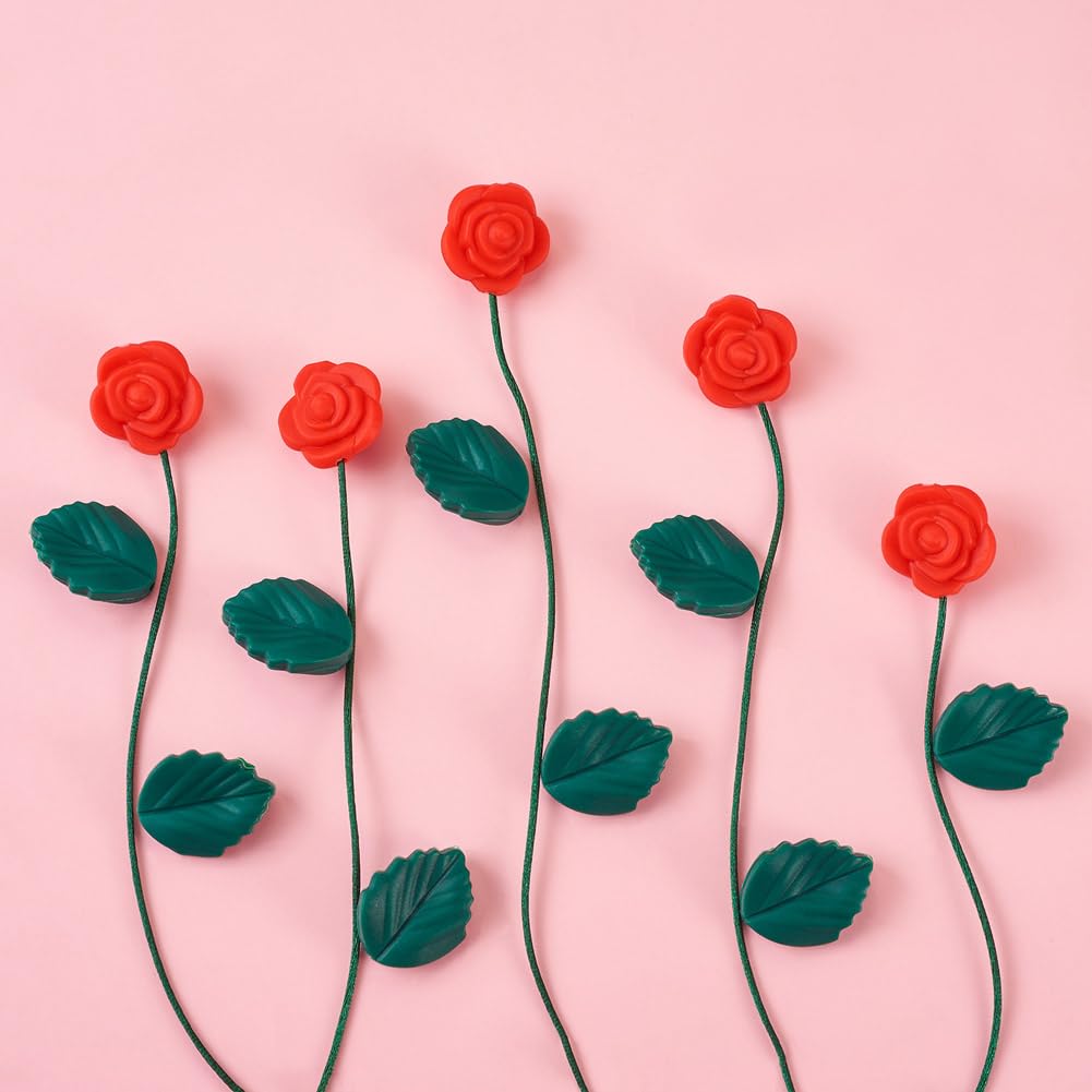 Cheriswelry 40pcs Rose Flower Silicone Focal Beads with Leaves, Rubber Beads, 1mm Nylon Thread for DIY Necklaces Making Kit - Image 3