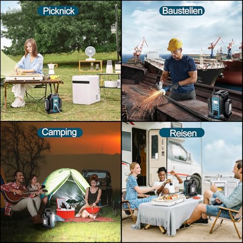 350w Wechselrichter für MT 18v Akku, DC 18V auf AC 230V Reiner Sinus Spannungswandler, 2 Ports Stromwandler mit USB-A & USB-C Anschluss, 300LM LED Licht für Camping Notfall