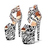 zebra print high heels Absatzhöhe: 20 cm/8 Zoll 8-Zoll-High-Heels für Damen – Sandalen mit offener Spitze und Plateauabsatz, Pole-Dance-Schuhe – Pumps mit Stilettoabsatz für eine modische Abendparty,Zebra Print,38 EU