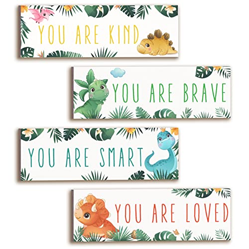 Image of Dinosaur Room Decor for Boys, UBTKEY Dinosaur Wall Decor for Boys Nursery Room Bedroom, 4 Pieces Inspirational Dinosaur Wall Art Wall Decorations for Boys Room Classroom Bedroom