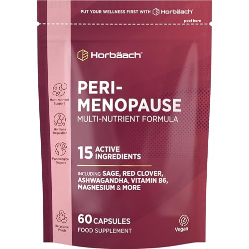 Perimenopause Supplement for Women | Red Clover, Sage, Ashwagandha & More | 15 Vitamins, Minerals and Botanicals to Support Wellbeing at Early Stage of Menopause | 60 Vegan Capsules | by Horbaach