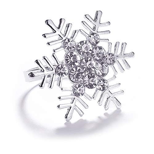 Image of Legigo Set of 8 Christmas Xmas Snowflake Napkin Rings Set- Metal Diamond Snow Xmas Napkin Ring Holders for Cloth Napkins, Christmas Holiday Party Dinner Table Decoration