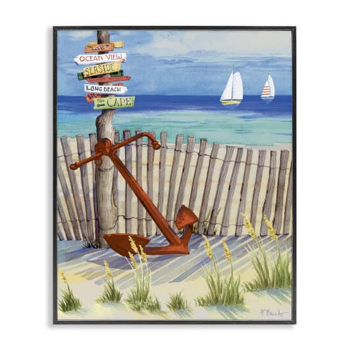 Stupell Industries Anchor Leaning Beach Directions Sign Giclee Framed Wall Art, Design by Paul Brent