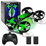 UNTEI 2 In 1 Mini Drones for Kids Remote Control Drone with Land Mode or Fly Mode, LED Lights,Auto Hovering, 3D Flip,Headless Mode and 3 Batteries,Toys Gifts for Boys Girls (Green)