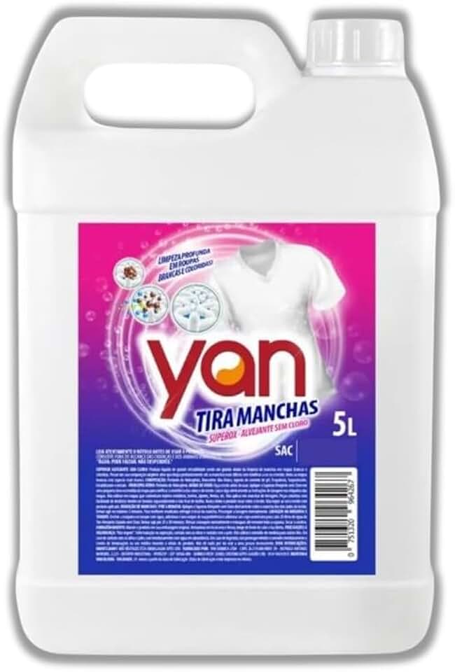 Tira Manchas Alvejante Líquido sem Cloro 5 Litros, Remove Manchas, Roupas Brancas e Coloridas