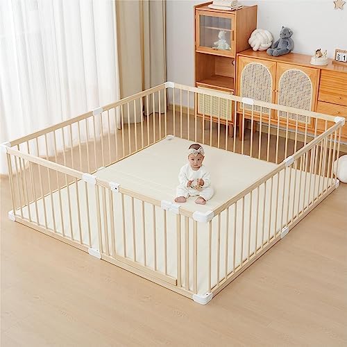 Baby Playpen With Door Gate, Wooden Fence Large for Babies and Toddlers, Changeable & Expandable (47x63x24 in)