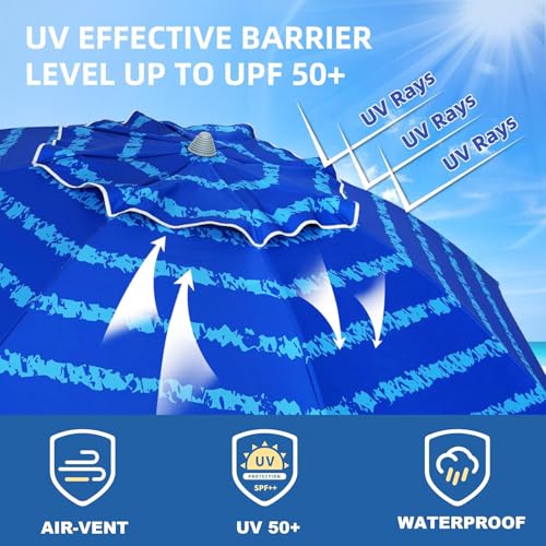 Image of AMMSUN 7 Foot Heavy Duty HIGH Wind Beach Umbrella with sand anchor Vent Tilt Portable Sun Shelter, UV 50+ Sun Protection Outdoor Sunshade Umbrellas Carry Bag for Patio Garden Pool Backyard Multicolor