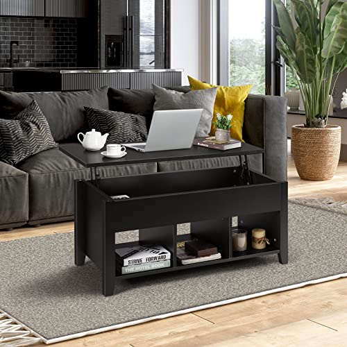 Costway Lift Top Coffee Table, Modern Retro Central Table With Storage Shelf, Multifunctional Accent Table With Rising Tabletop For Living Room Reception Room (Black) #TOP7