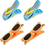 4 Stück Große Handtuch Klammern, Lustig Handtuchklammern, Winddicht Strandtuch Clips, Groß Strandtuch Klammern, Strandtuchklammern Strandliegen, für Strandtuch, Badetuch, Bettwäsche (Slipper+Brillen)