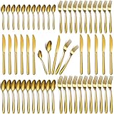 Hunnycook 60-Piece Gold Silverware Set - Stainless Steel Silverware Set for 12, Includes Forks Spoons and Knives, Utensil Sets for Home Kitchen Restaurant, Dishwasher Safe