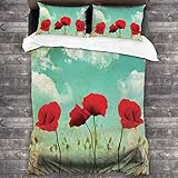 HARXISE Microfibra Juego de Cama Efectos 3 Piezas,Amapolas F