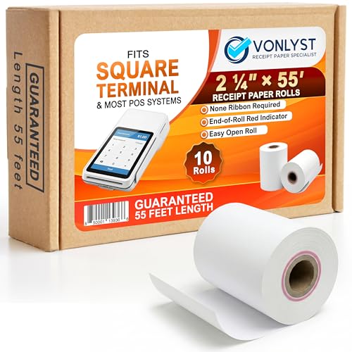 Square Terminal Paper Rolls 2 1/4' x 55' – Vonlyst BPA Free Thermal Receipt Paper for Square Credit Card Machine POS Printer, 10 Pack