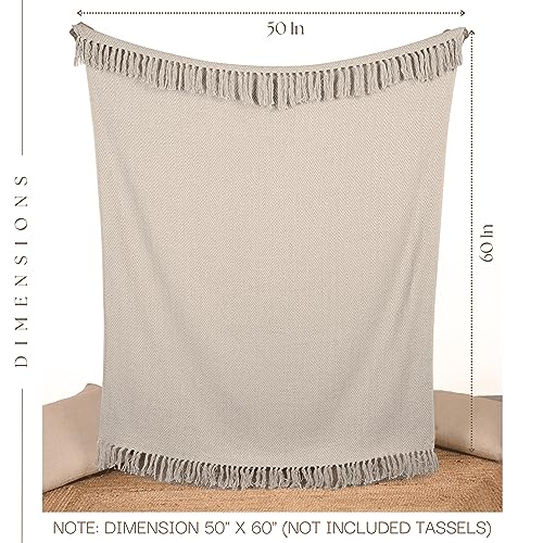 RAJRANG Silver Lining Cotton Herringbone Throw Blanket 50 x 60 Inch - Modern Boho Living Room Decor Cozy Warm Bed Throws Soft Luxury Blankets for Indoor Outdoor Beige - Thumbnail 5