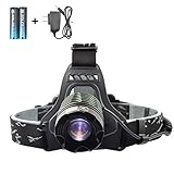 Smiling Shark SS-K12 2000 Lumens XML-T6 LED Headlamp, 3 Modes Adjustable Focus Zoomable Headlight Waterproof for Outdoor+2 X 18650 Rechargeable Batteries+1 X Charger