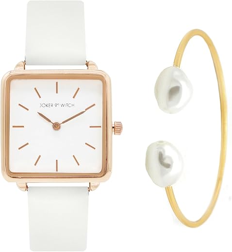 Joker &amp; Witch Leather Women The White Dial Haven Analog Watch Bracelet Stack, White Band