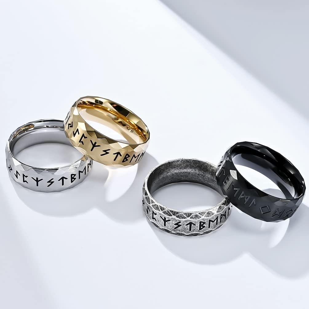 Men's Viking Rings Ring Stainless Steel/Silver/Black/Retro Silver Runes Norse Nordic Engagement Wedding Bands Ring for Men size 8-12