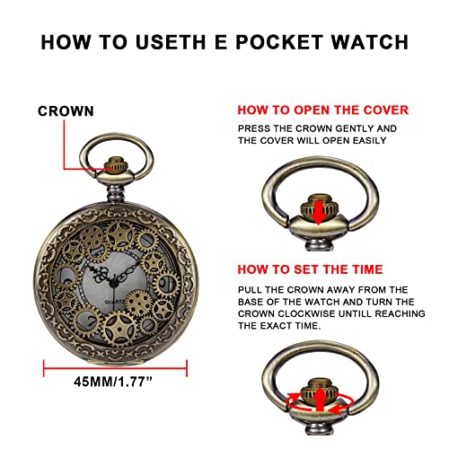 Whodoit Hollow Gear Quartz Pocket Watch, Vintage Bronze Necklace Pendant Clock Chain(Cf109) #TOP5