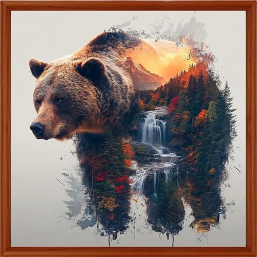 Image of Hopeart Stamped Cross Stitch Kits for Beginner Embroidery Kits for Beginners Adults DIY 11CT Cross Stitch Patterns Needlepoint Kits Crossstitching Kits-Abstract Bear Landscape 18x18 inchs