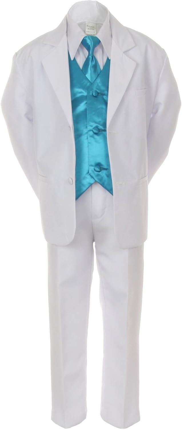 7pc Turquoise Vest Necktie Boy Baby Toddler Kid White Formal Suit Tuxedo S-20
