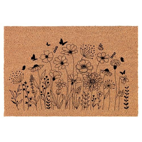 Mip Welcome Doormat Coco Coir Door Mat Gift Wildflowers Blooming With Butterflies cover