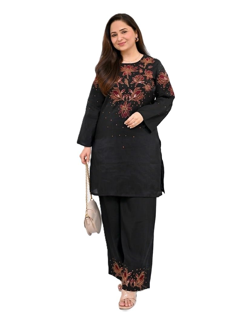 Women’s Pure Cotton Kurti Pant Set | 60×60 Cotton Embroidered Co-ord Set | Straight Kurta with Palazzo Pants | Ethnic Casual Wear for Women & Girls