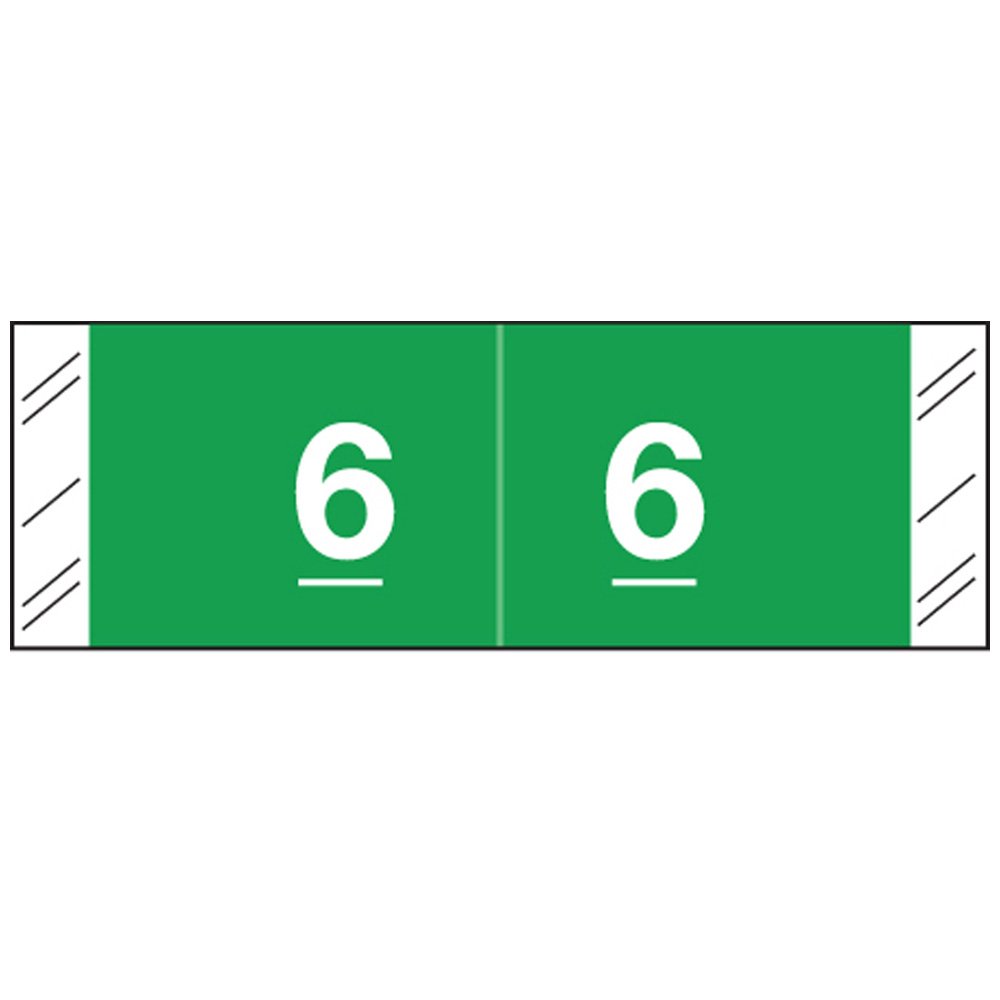 59709544 11850 Permanent Color Code Label, Mylar, Numeric, "6", 1 1/2" x 1", Dark Green (Pack of 500)