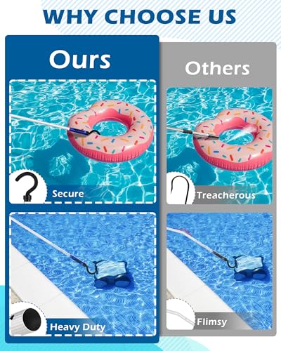 Image of Pool Robot Retrieval Hook - 49.21 Inch Adjustable Stainless Aluminum Pole, Heavy-Duty Detachable Hook for Pool Robot Vacuum Robotic Pool Cleaner Including Cordless /Above Ground /Underwater Cleaners