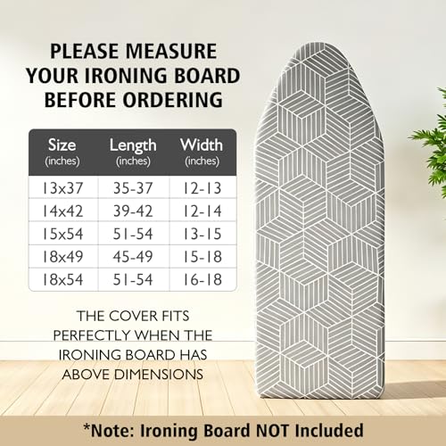 Image of Seiritex Over the Door Ironing Board Cover 13 x 37 inch, Small Iron Board Cover w Heat Reflective Thick Padding with Hook and Loop Fasteners Wall Ironing Board Covers (Gray Cube Update Version)