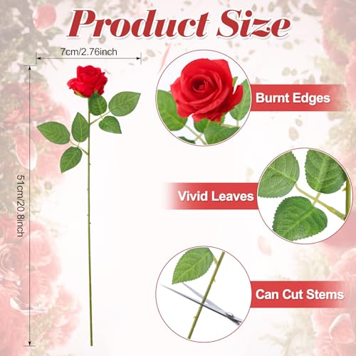 Hoemwarm 36 Pcs Red and White Rose Artificial Roses Flowers Bouquet Centerpiece,Fake Silk Rose Stem Realistic Artificial Flowers Bulk for Bridal Wedding Bouquet Ball Arrangement Party Decor