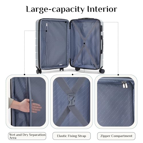 Image of OLIXIS 24 Inch Carry-On Suitcase, Hardside Rolling Luggage, Light Grey
