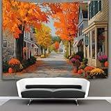 kaiyun Microfaser Flauschiger Wandteppich Mit Wandbespannung Oder Deckenbespannung Wandtuch (150cmx200cm,Neuenglische Stadt im Herbst)