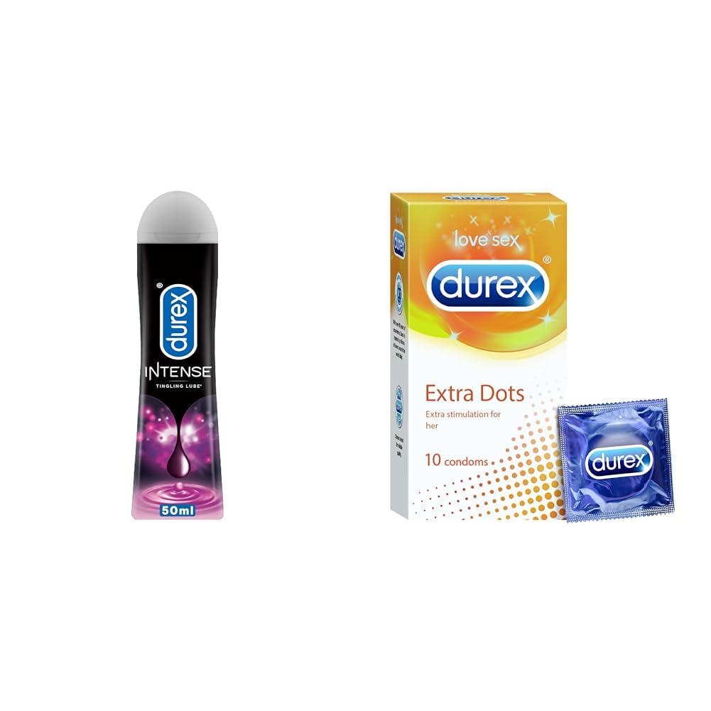 Durex Lube Intense Lubricant Gel For Men & Women - 50ml | Water Based Lube & Durex Extra Dotted Condoms for Men - 10 Count COMBO-image-30