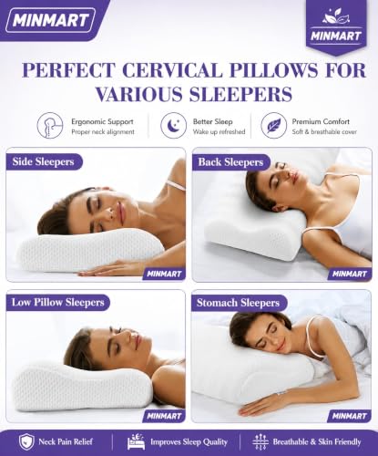 Image of MINIMART Memory Foam Pillow for Neck Support | | Orthopedic Contour Pillow for Cervical Spine Alignment & Shoulder Support | Made in India | 19 x 11 x 3.5 Inch A1