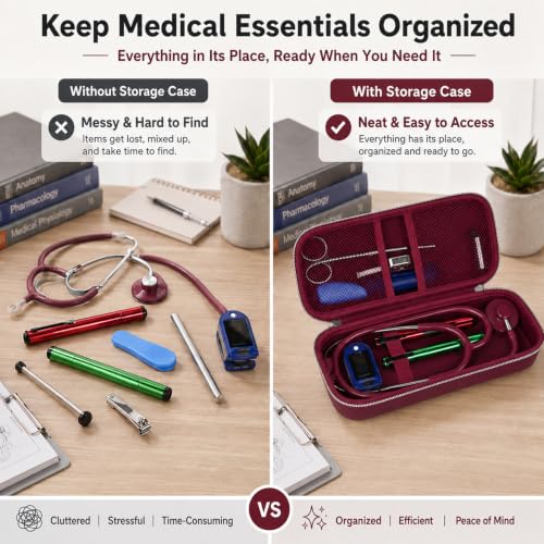 Image of Stethoscope Case for 3M Littmann Classic III Monitoring /Lightweight II S.E /Cardiology IV Diagnostic /for MDF Acoustica Stethoscopes, Holder for Nurse Doctor Essentials & Medical Accessories, Maroon