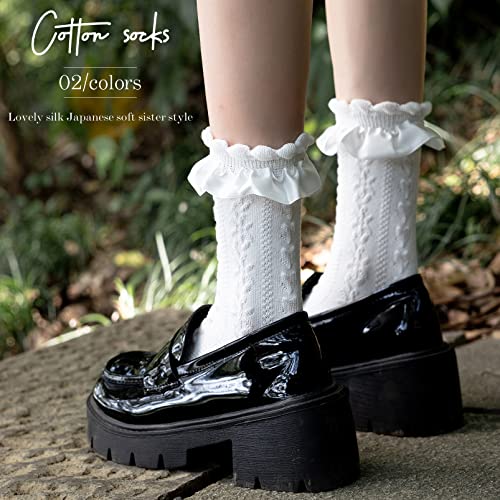 SEMOHOLLI Women's Mid-Calf Ruffle Socks, Fashion Girls Princess Cotton Socks3