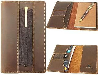 Leather Field Notes Cover, Moleskine Cahier Journal Cover | Handmade Vintage Leather Cover for 3.5" x 5.5" Brown Pocket Field Notebook & Small Notepad | Incl Pen + Field Note Booklet pen card holder