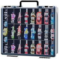FULLCASE Toys Organizer Storage Compatible with Hot Wheels Car, Container for Matchbox Cars, Mini Toy, Small Dolls, Double Sided Carrying Box for Hotwheels - 48 Compartments (Case Only) Black