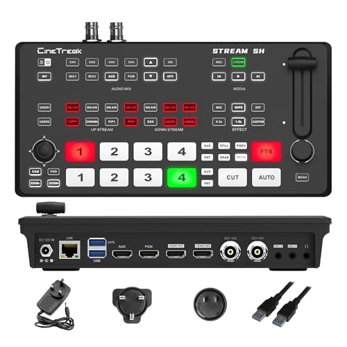 Cinetreak Stream SH 2HDMI & 2SDI Video Switcher Mixer with PTZ - Mezclador de vídeo para cámaras múltiples con controlador PTZ (cromado)