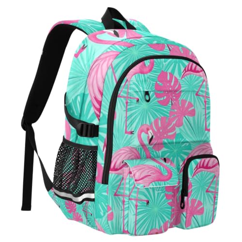 Mochila de viaje con ilustración de monstruos tropicales y hojas 2
