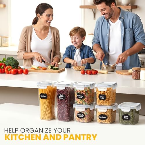 KICHLY Airtight Food Storage Containers Set with Lids – 24 Pack BPA-Free Plastic Pantry Organizers for Cereal, Flour, Sugar & Dry Food (Clear) - Thumbnail 5