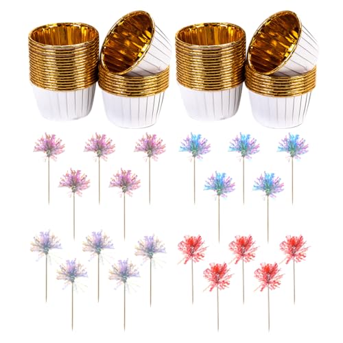 ZBHDEYG Lot de 50 caissettes de four, 20 plug-ins, gobelets en papier froncés pour muffins de mariage, cupcakes, muffins en carton, respectueux de l'environnement, sûr, multiple, occasions spéciales,